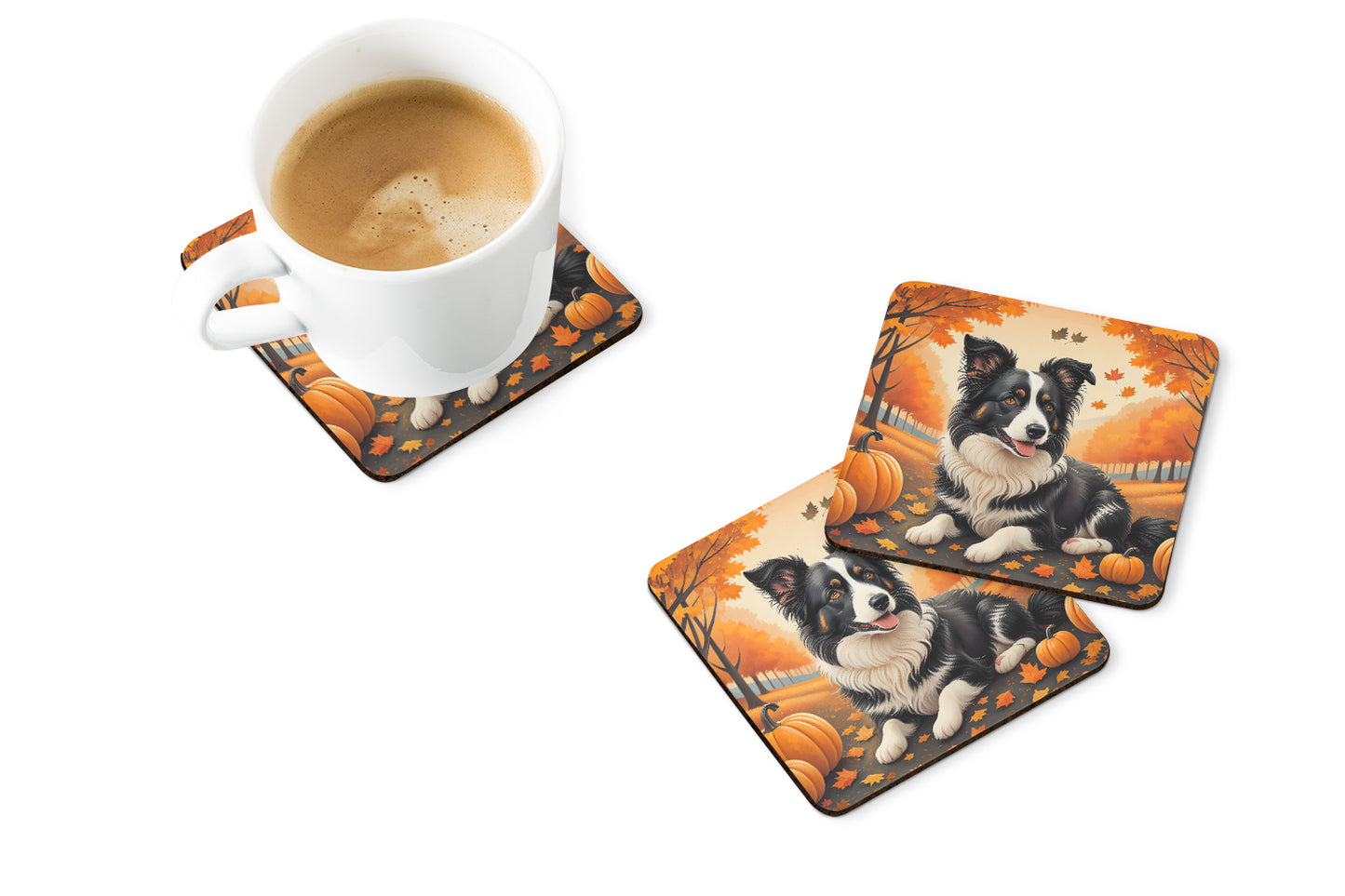 Border Collie Fall Foam Coasters