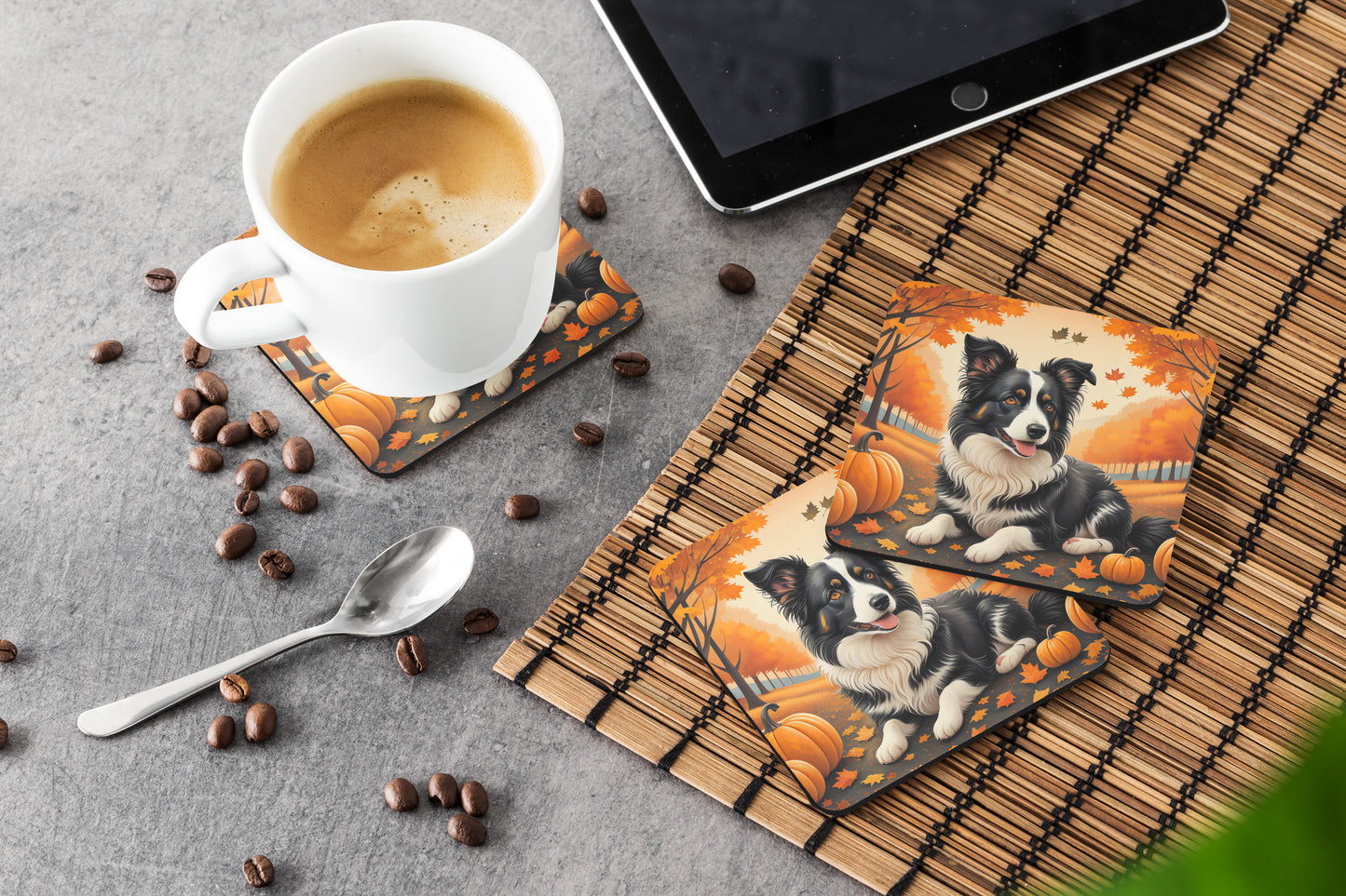 Border Collie Fall Foam Coasters