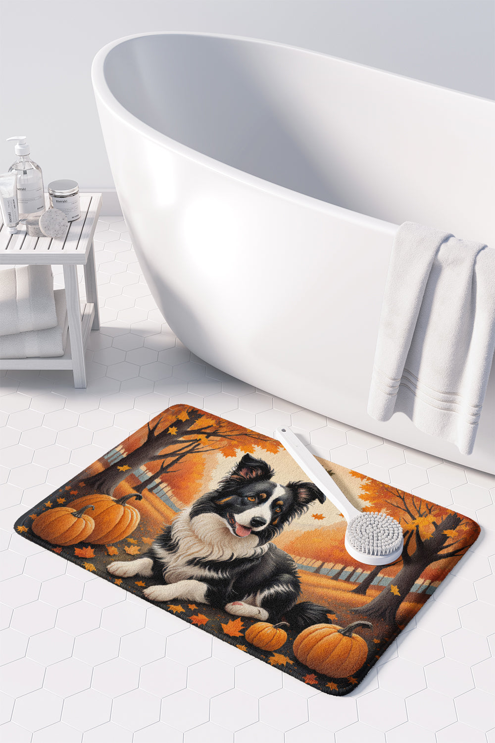 Border Collie Fall Memory Foam Kitchen Mat