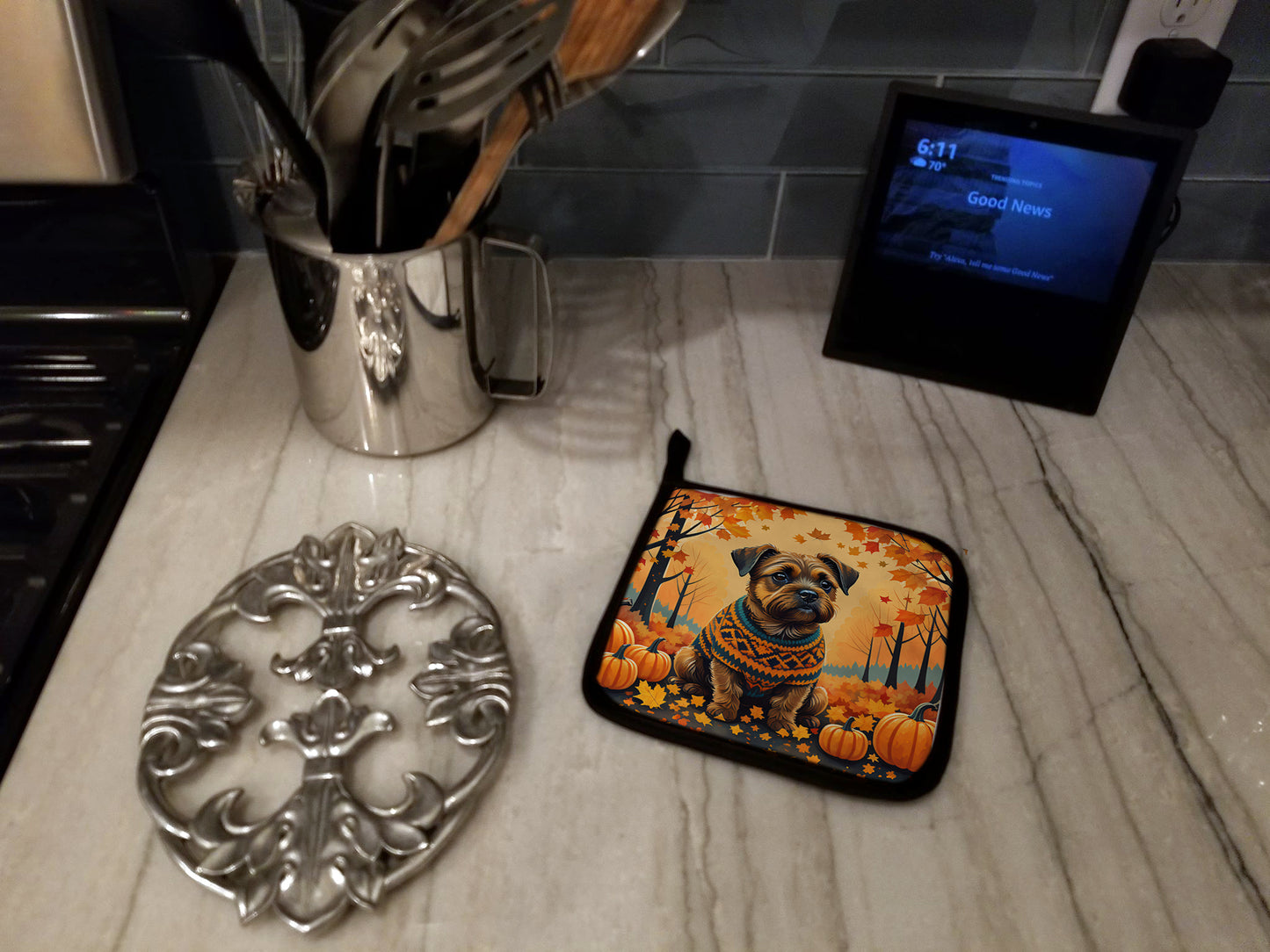 Border Terrier Fall Pair of Pot Holders