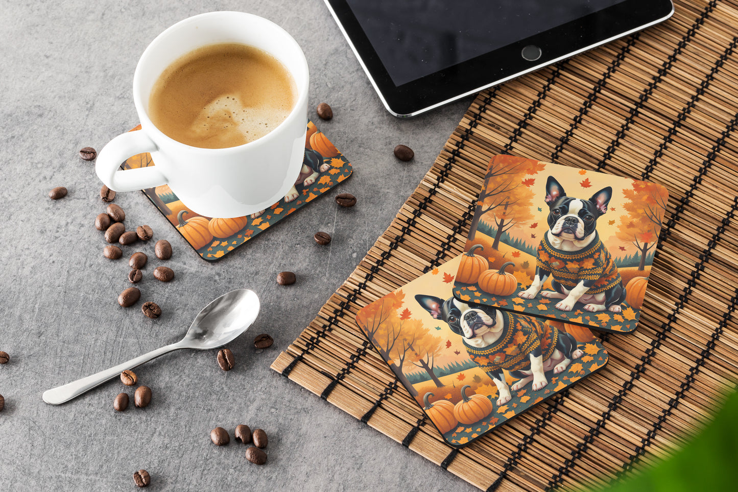Boston Terrier Fall Foam Coasters