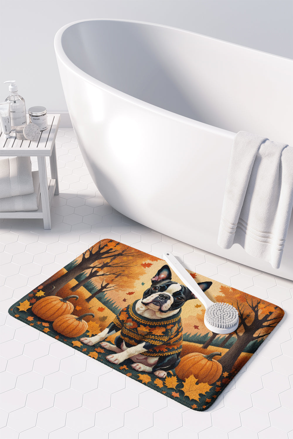 Boston Terrier Fall Memory Foam Kitchen Mat