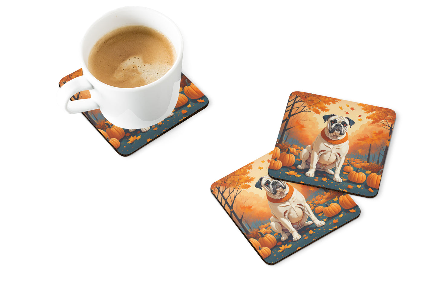 White Boxer Fall Foam Coasters
