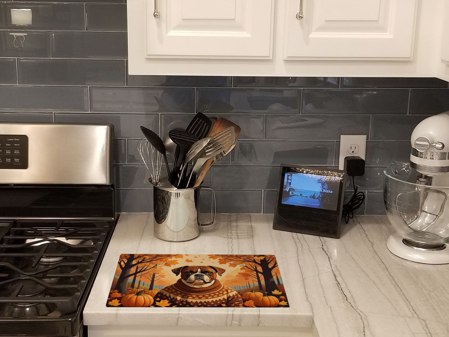 Boxer Fall Glass Cutting Board