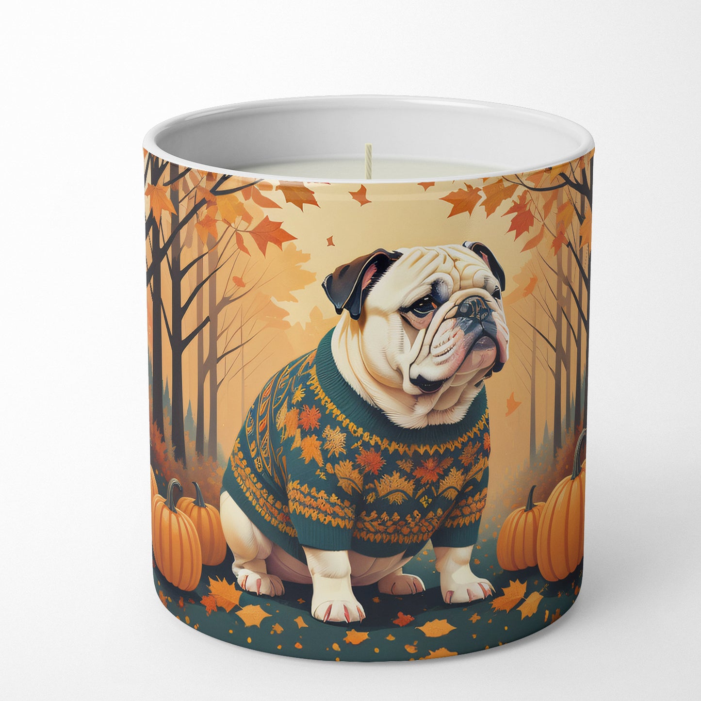 White English Bulldog Fall Decorative Soy Candle