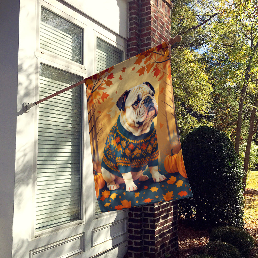 White English Bulldog Fall House Flag