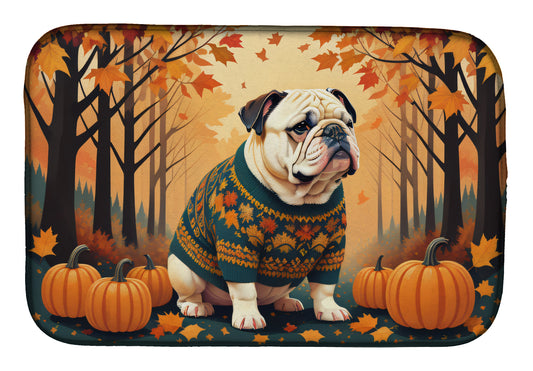 Buy this White English Bulldog Fall Dish Drying Mat