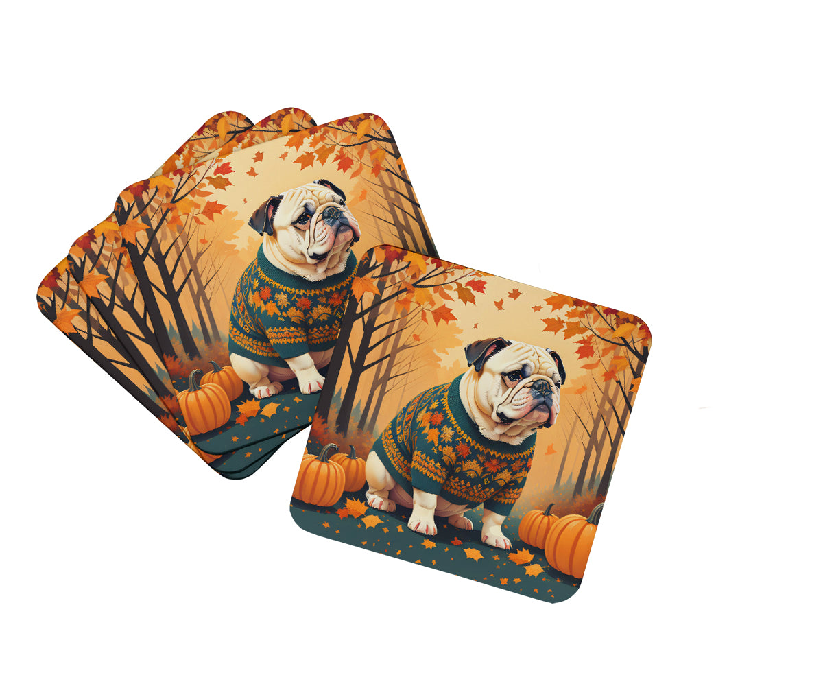 Buy this White English Bulldog Fall Foam Coasters