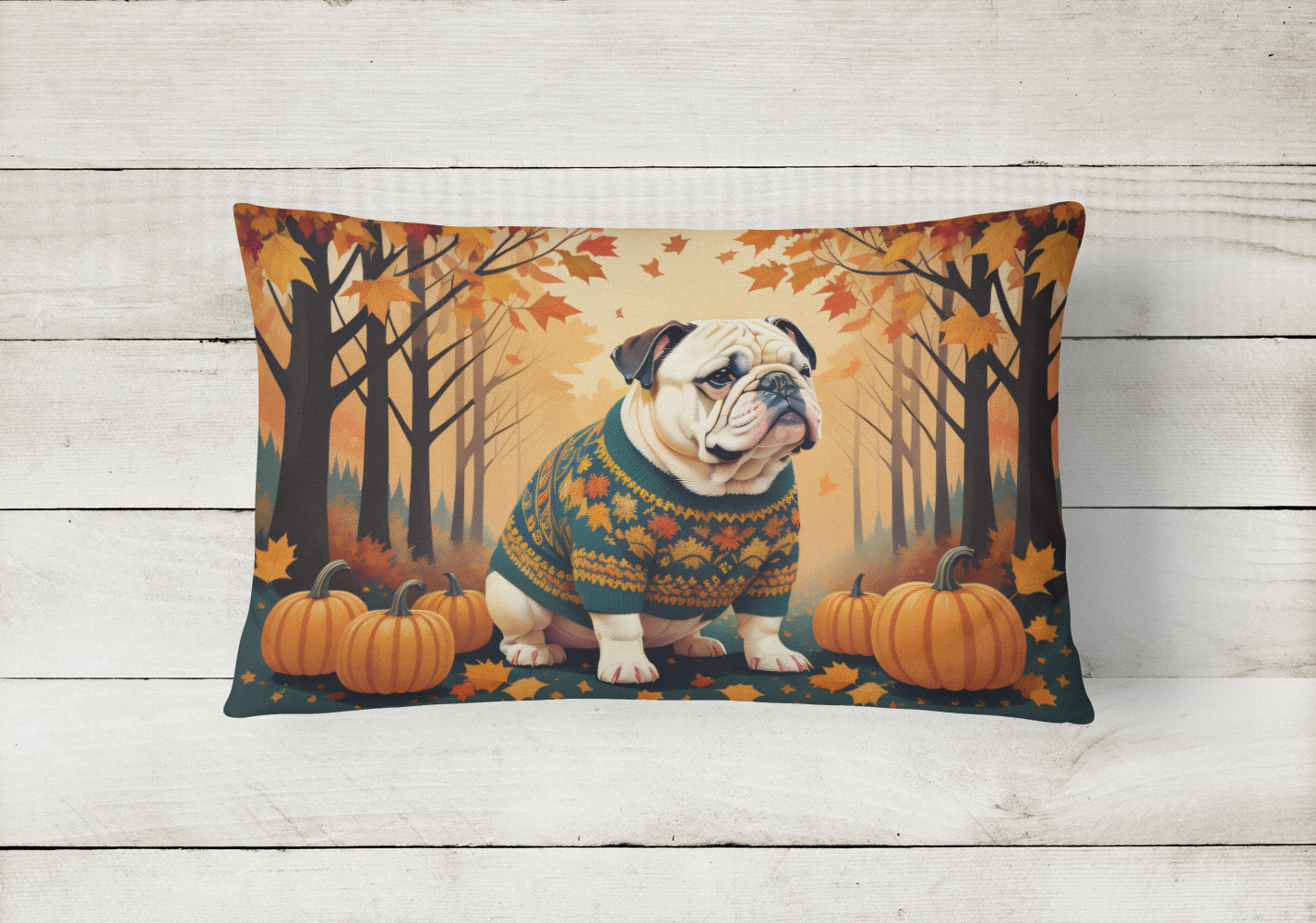 White English Bulldog Fall Throw Pillow