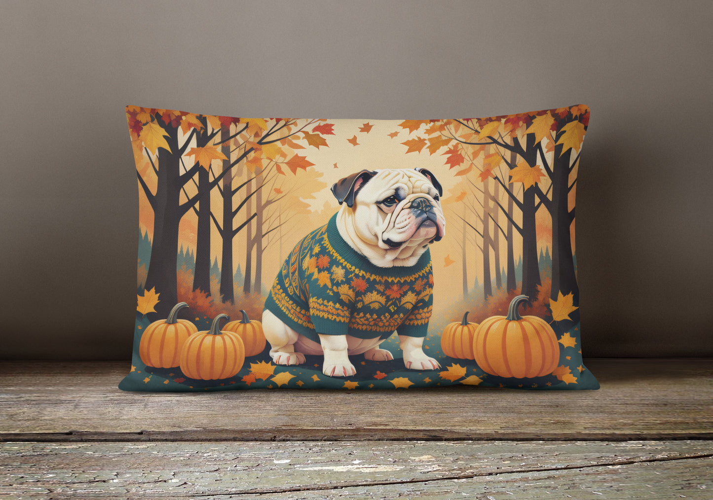 White English Bulldog Fall Throw Pillow