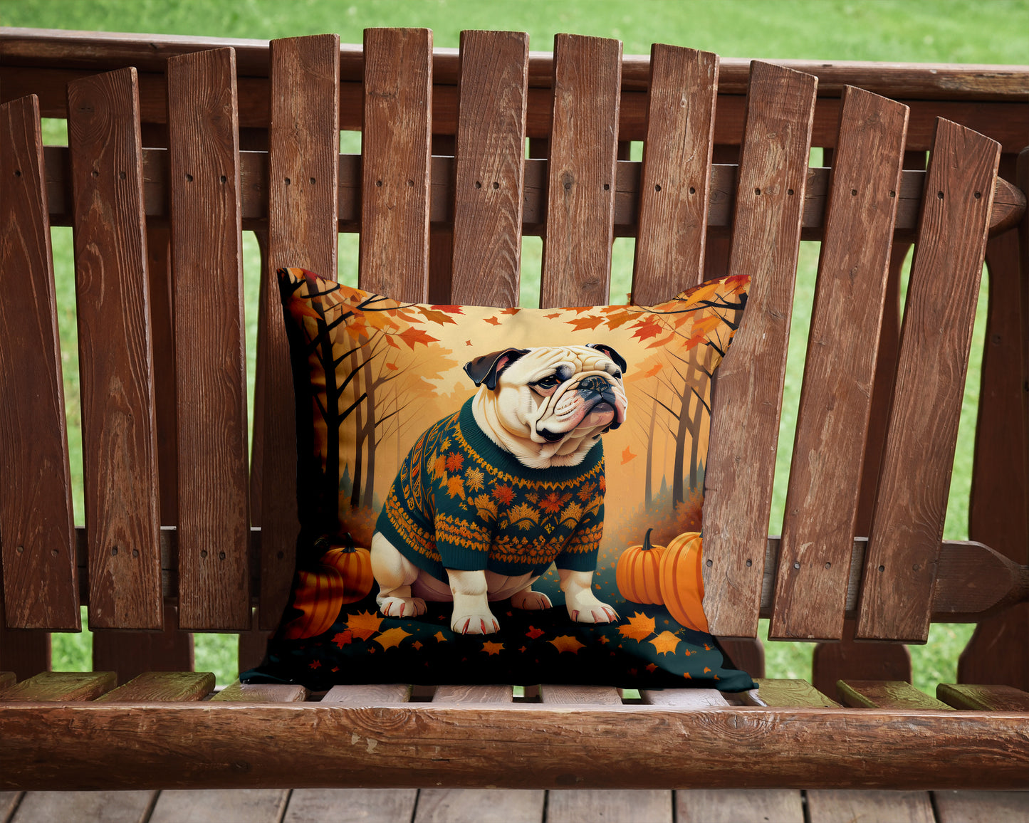 White English Bulldog Fall Throw Pillow