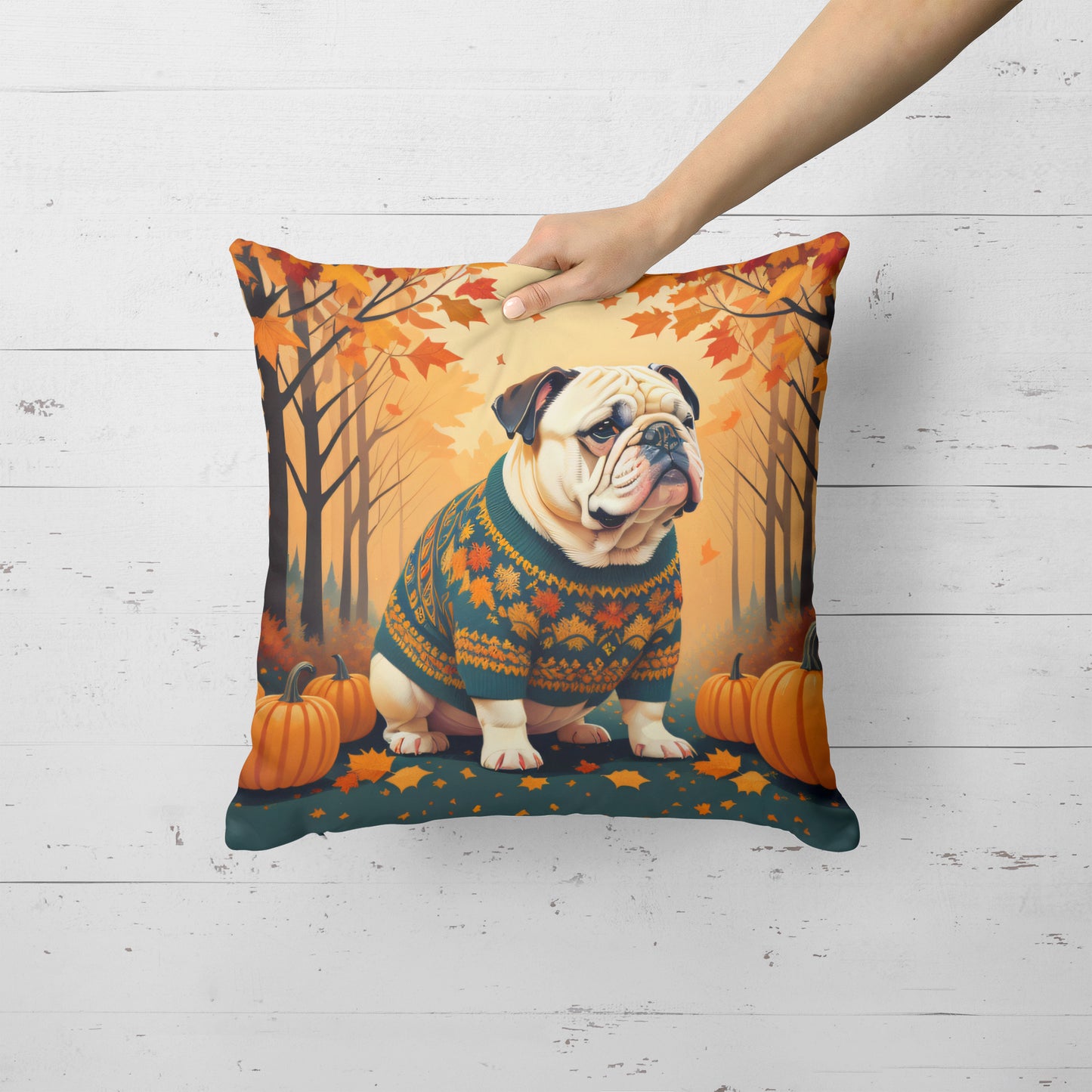 White English Bulldog Fall Throw Pillow