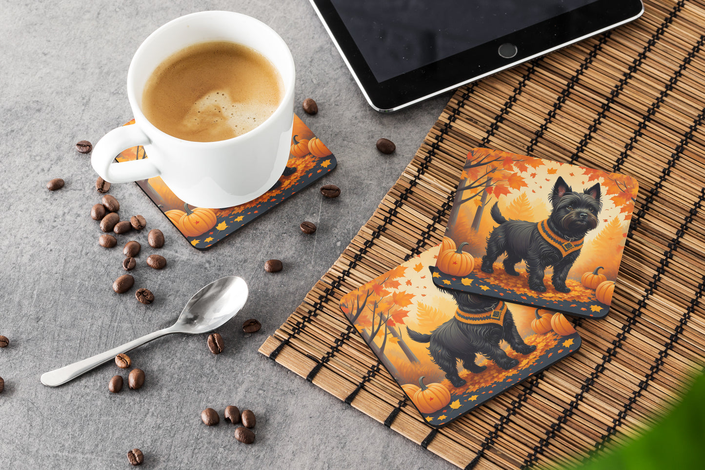 Black Cairn Terrier Fall Foam Coasters