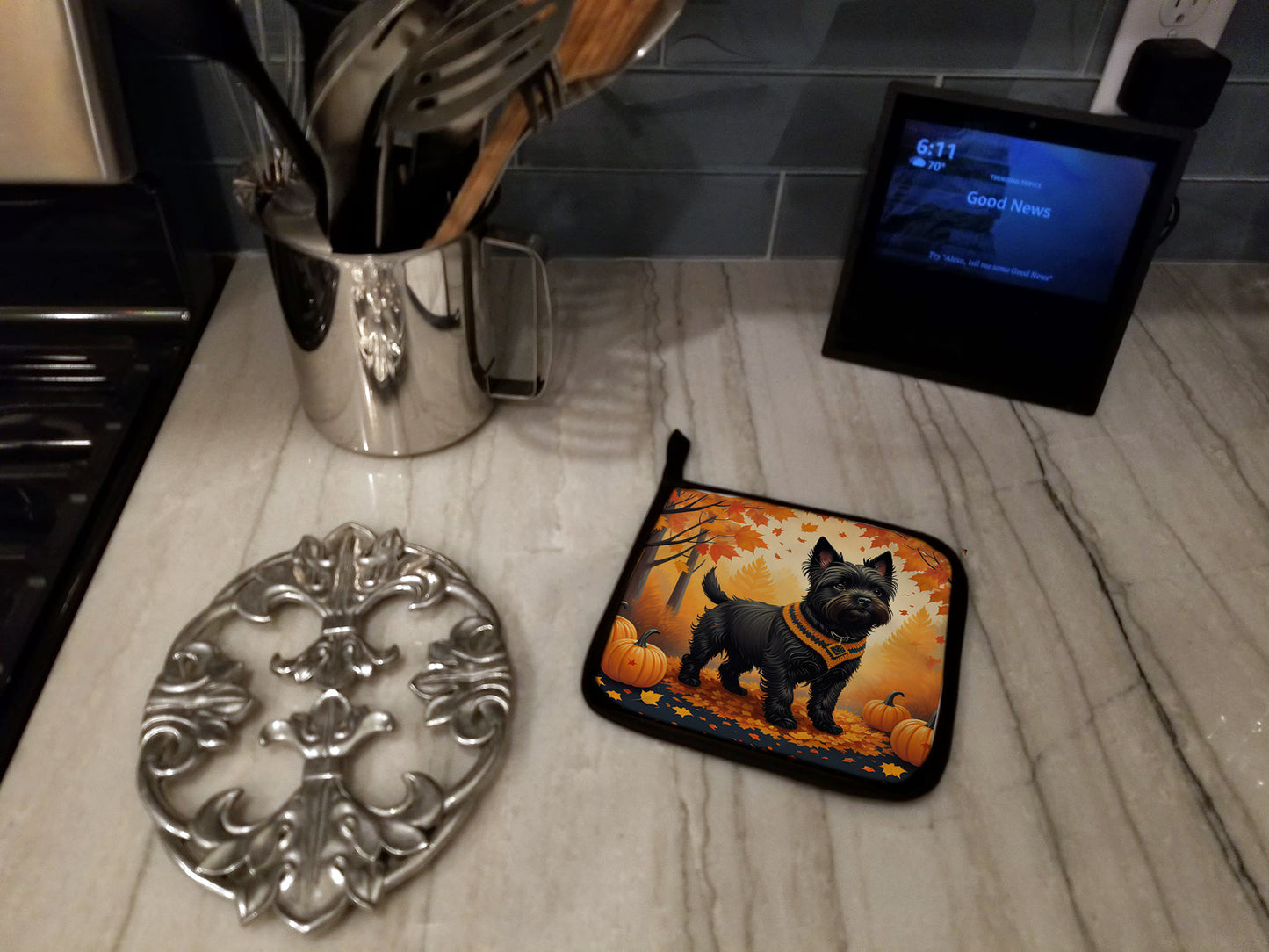 Black Cairn Terrier Fall Pair of Pot Holders