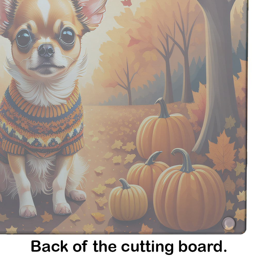 Chihuahua Fall Glass Cutting Board