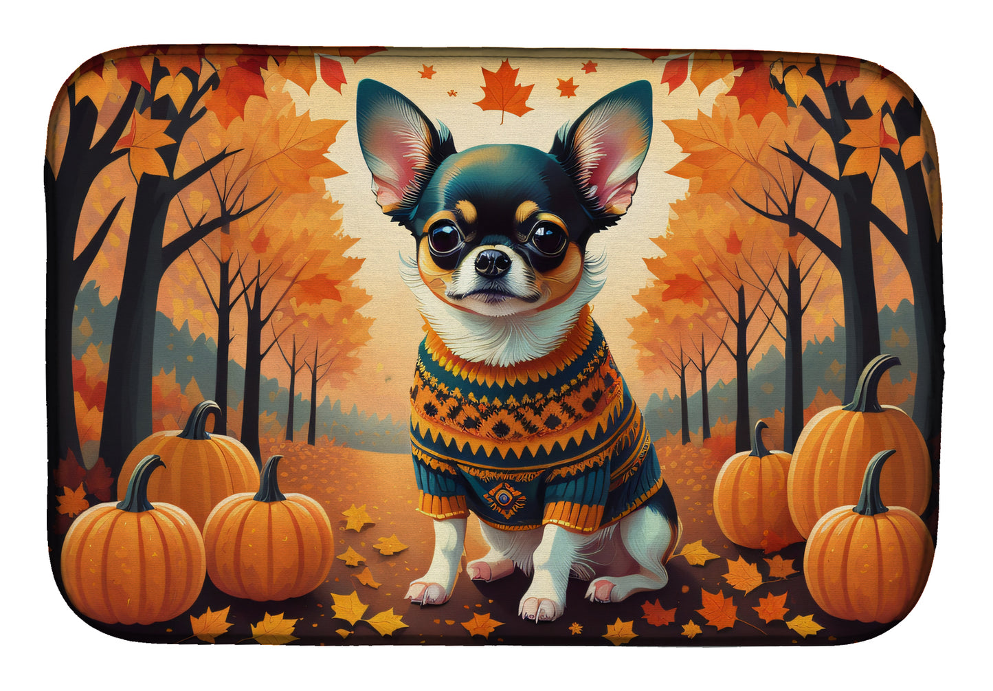 Buy this Tricolor Chihuahua Fall Dish Drying Mat