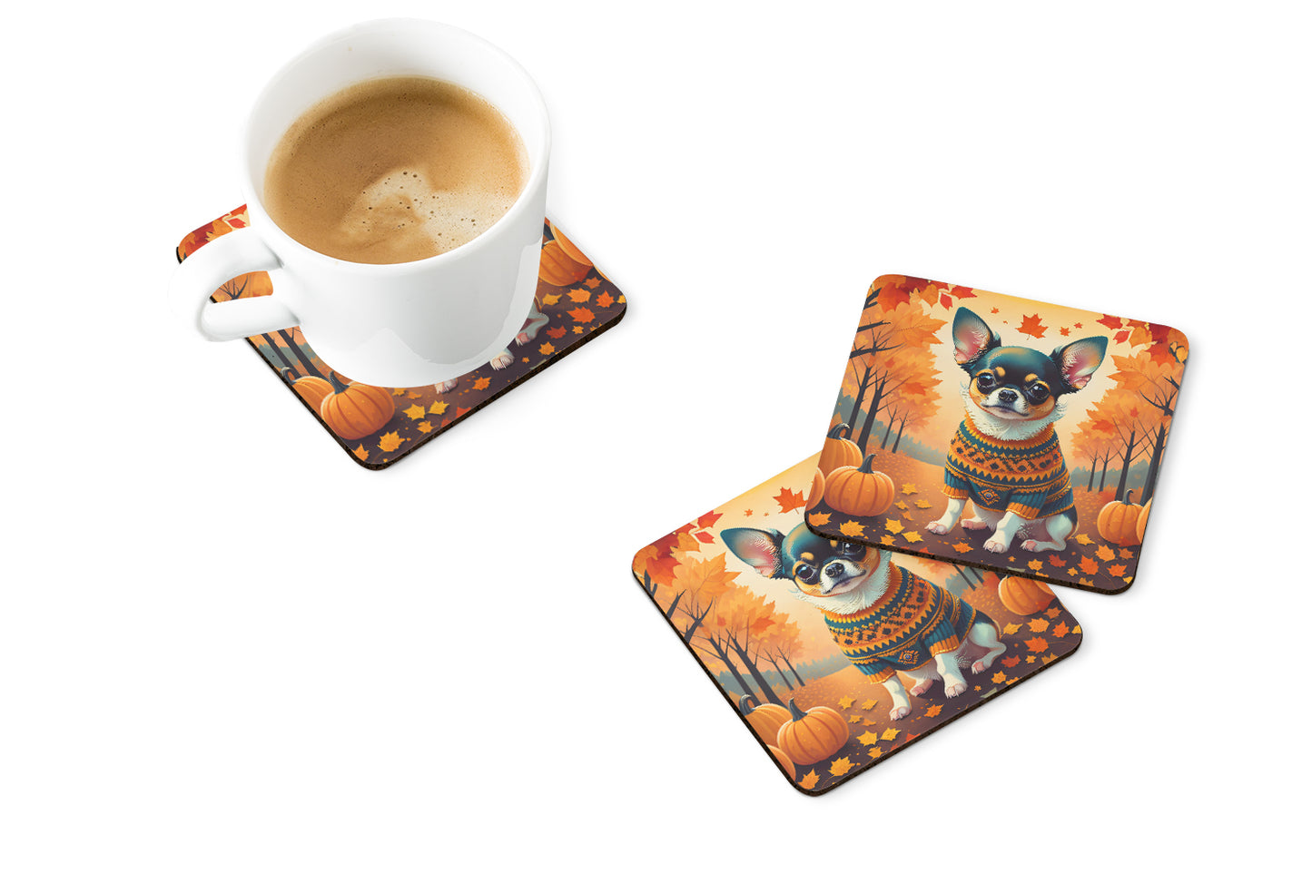 Tricolor Chihuahua Fall Foam Coasters