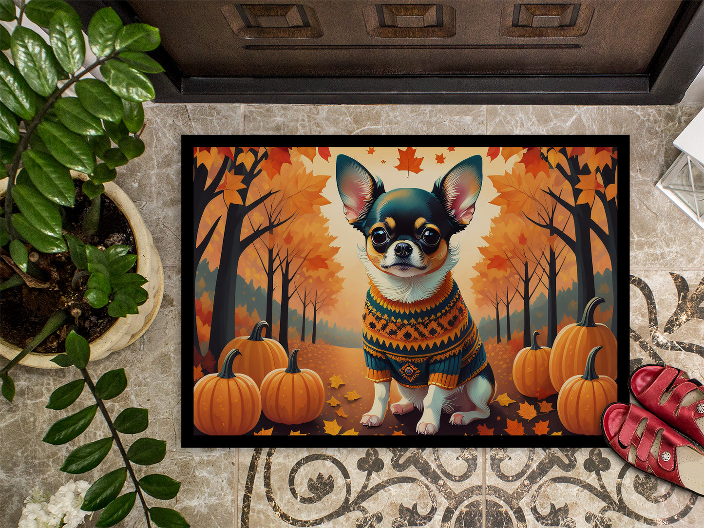 Tricolor Chihuahua Fall Doormat