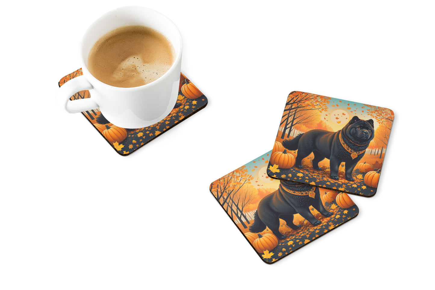 Black Chow Chow Fall Foam Coasters