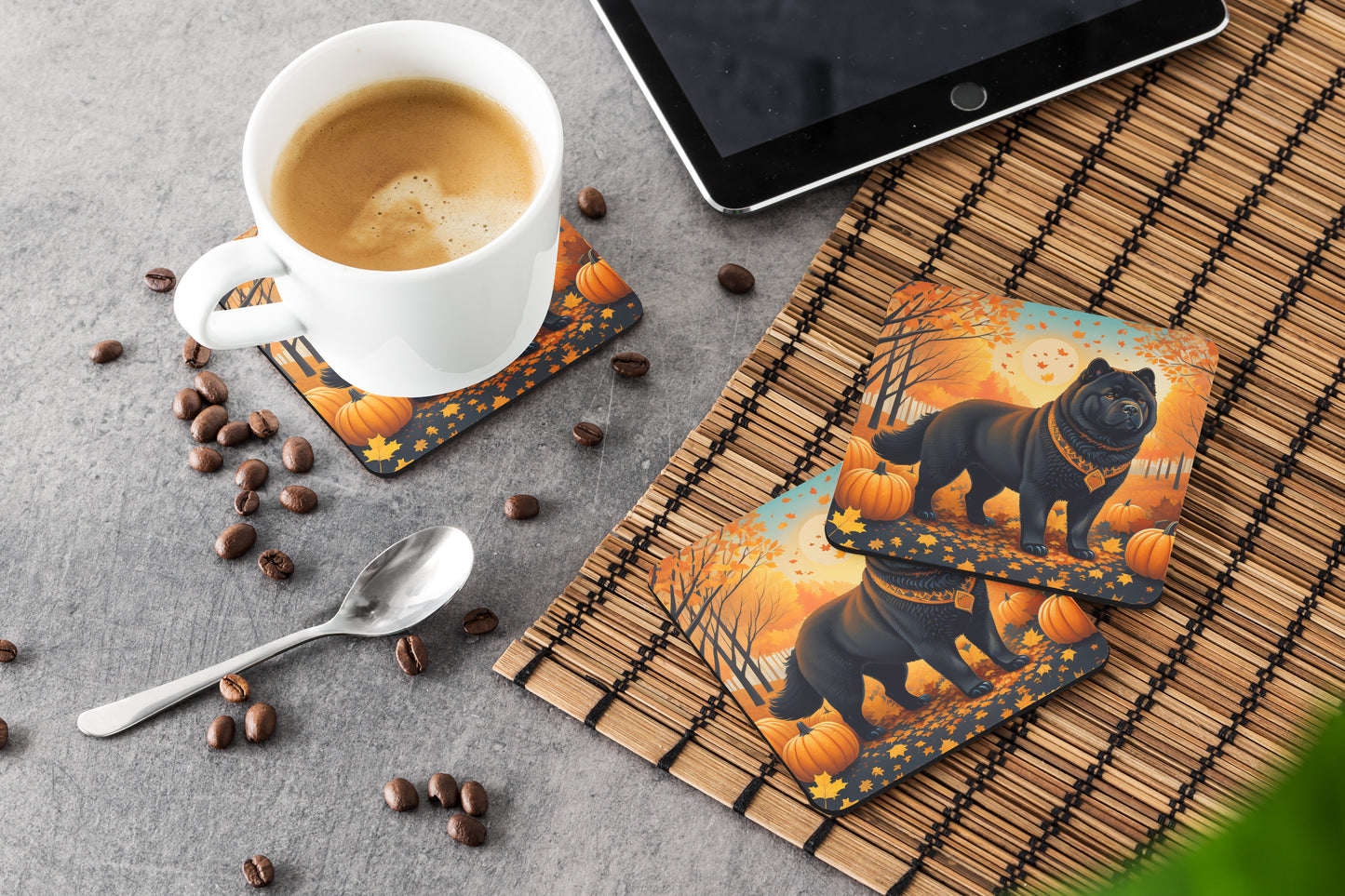 Black Chow Chow Fall Foam Coasters