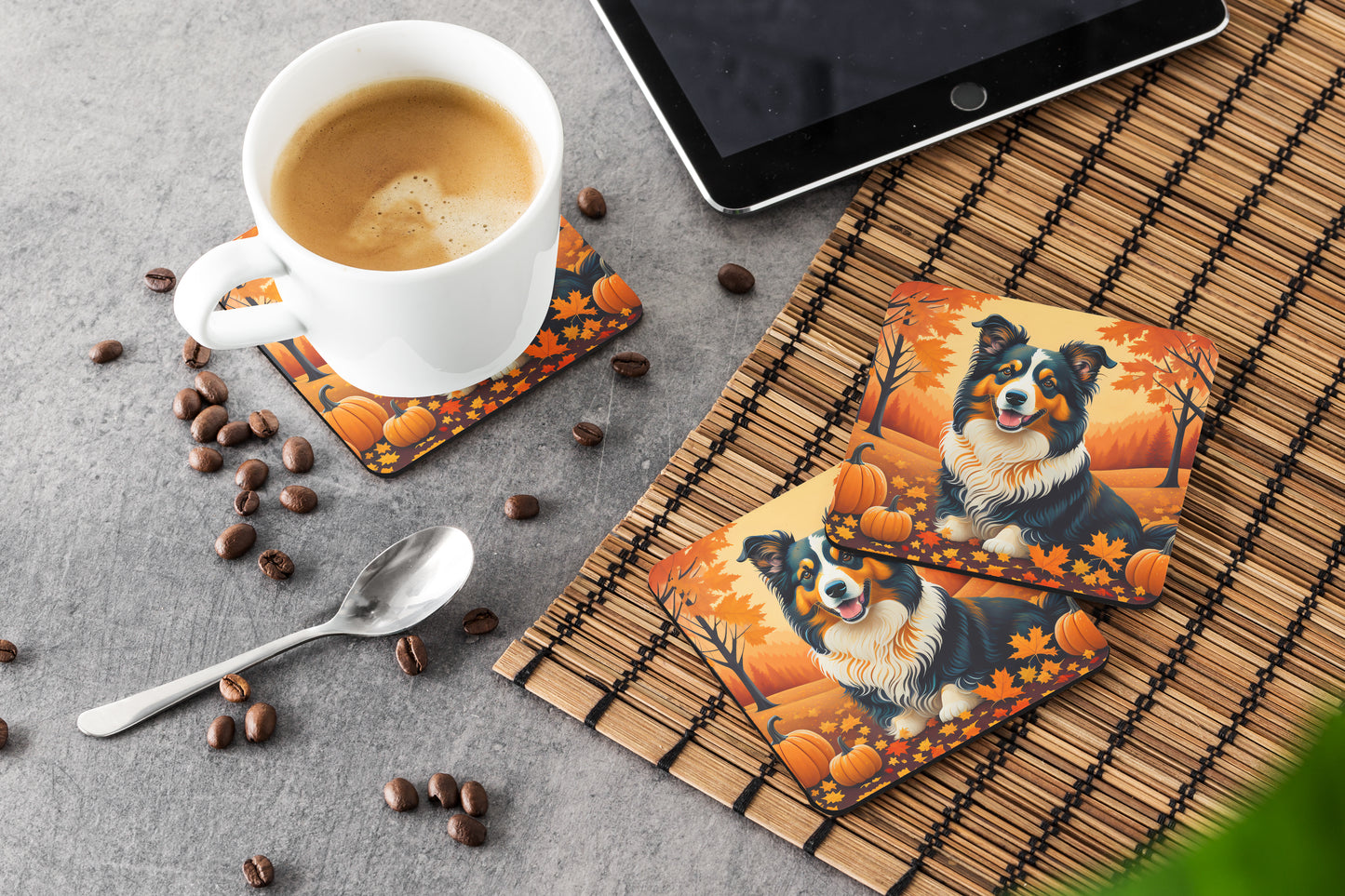 Collie Fall Foam Coasters