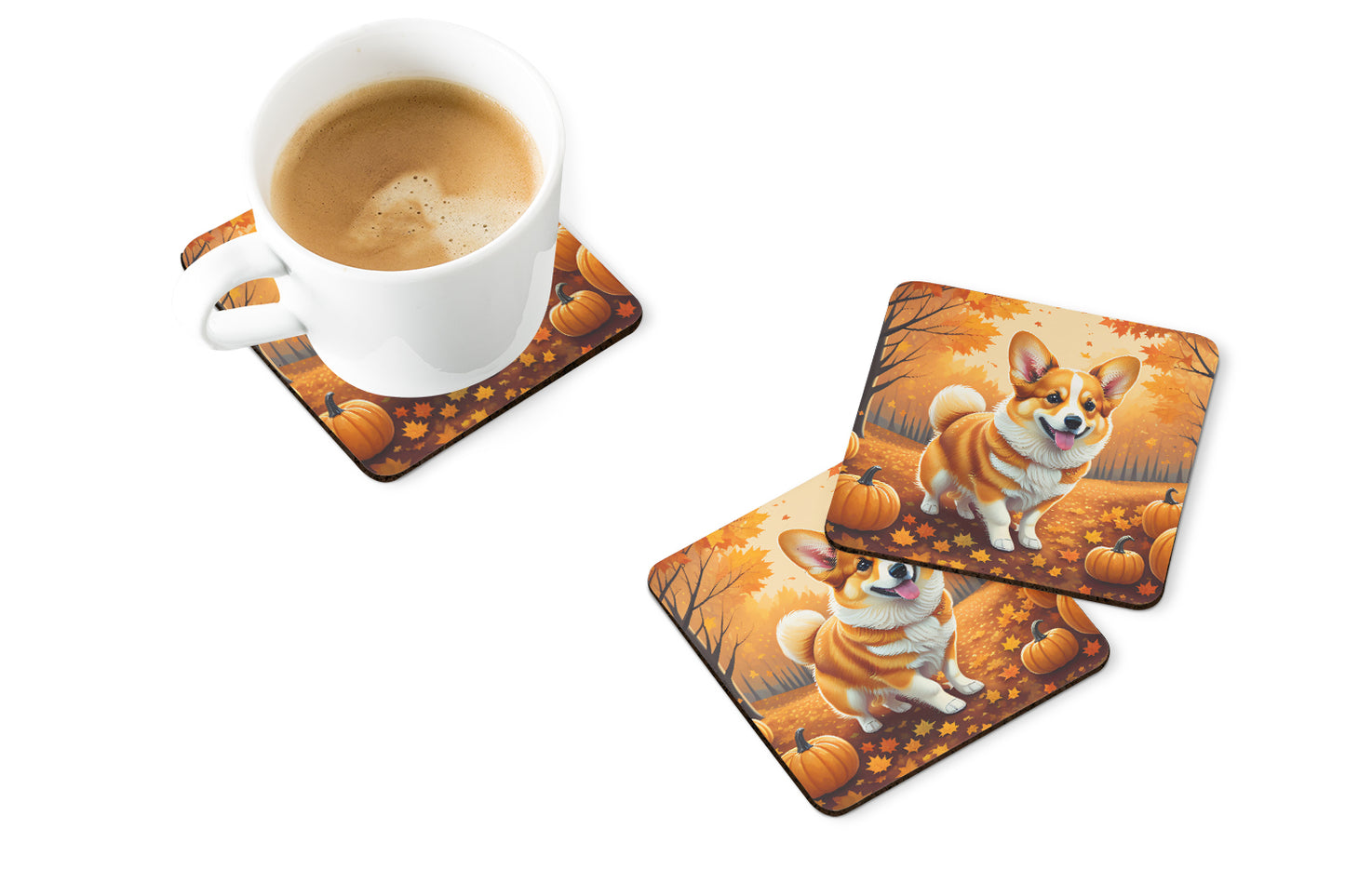 Corgi Fall Foam Coasters