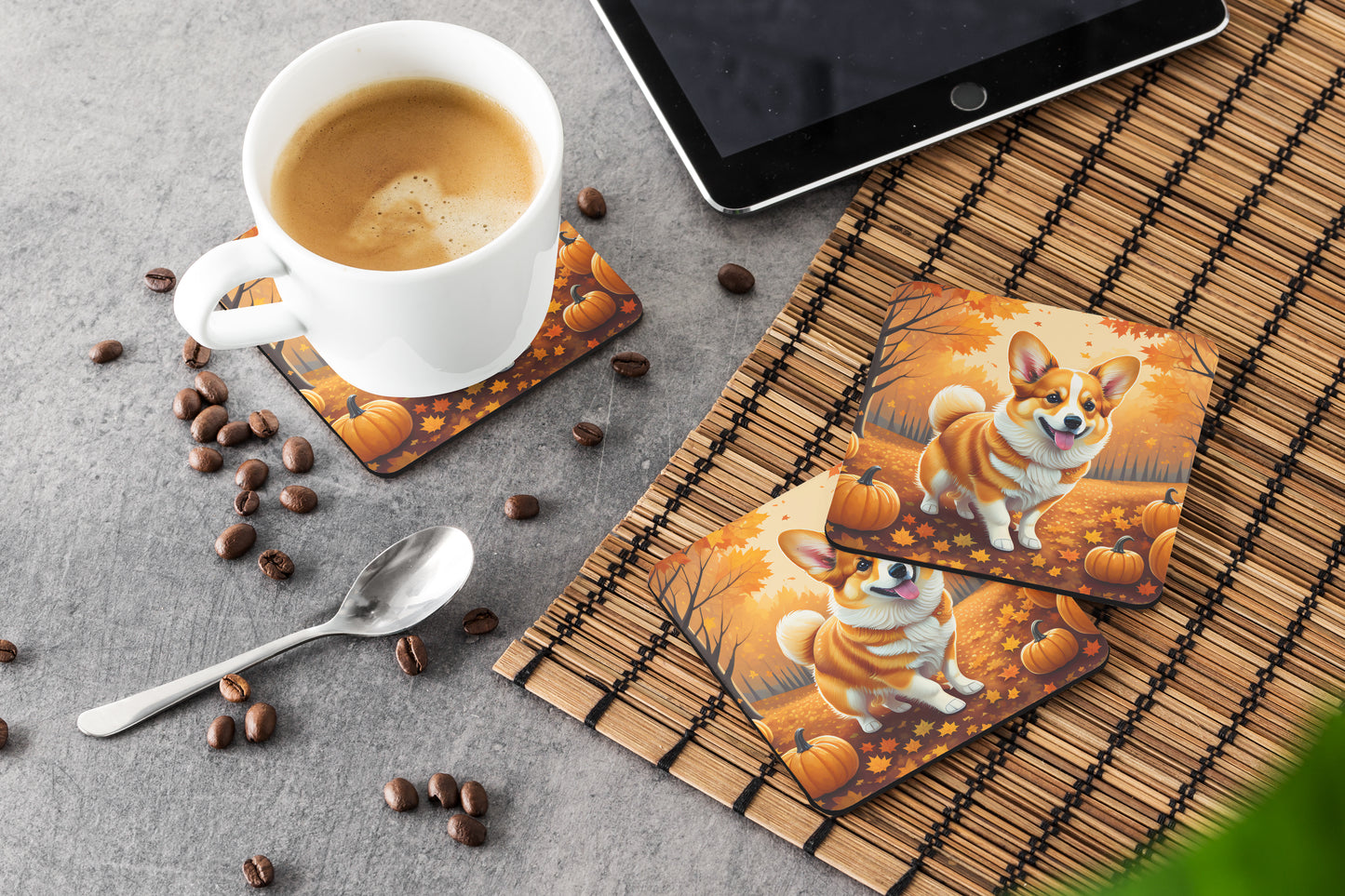 Corgi Fall Foam Coasters