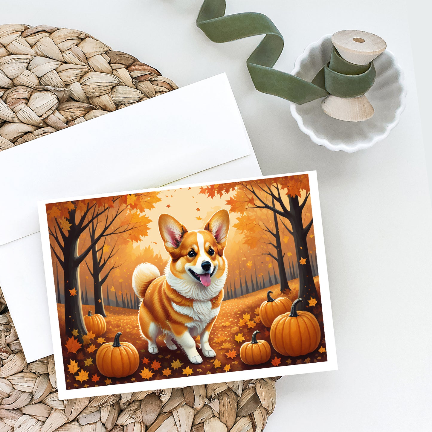 Corgi Fall Greeting Cards and Envelopes Pack of 8