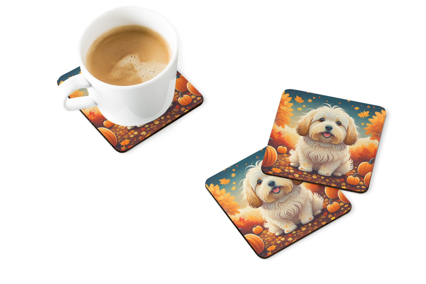 Coton De Tulear Fall Foam Coasters