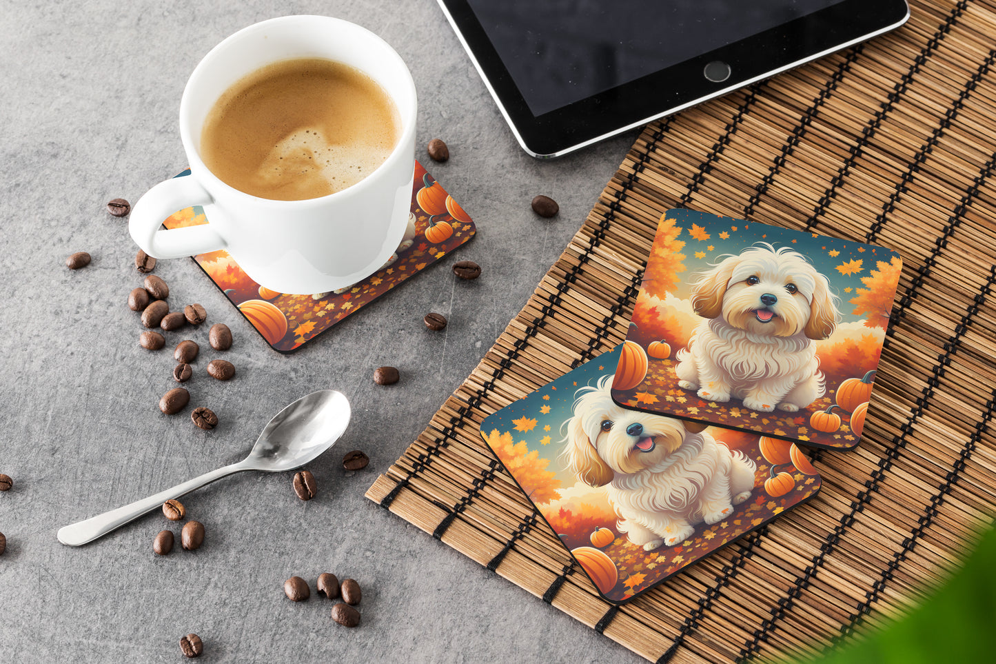 Coton De Tulear Fall Foam Coasters