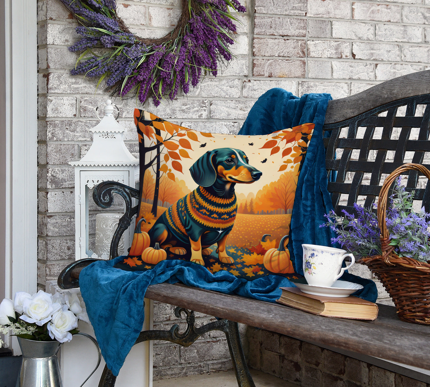 Dachshund Fall Throw Pillow