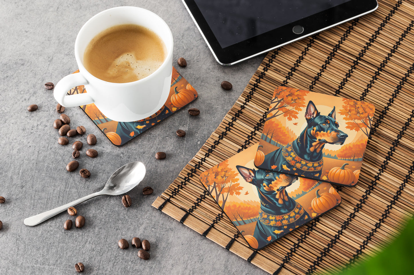 Doberman Pinscher Fall Foam Coasters