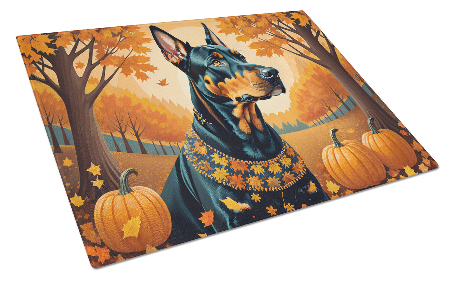 Buy this Doberman Pinscher Fall Glass Cutting Board