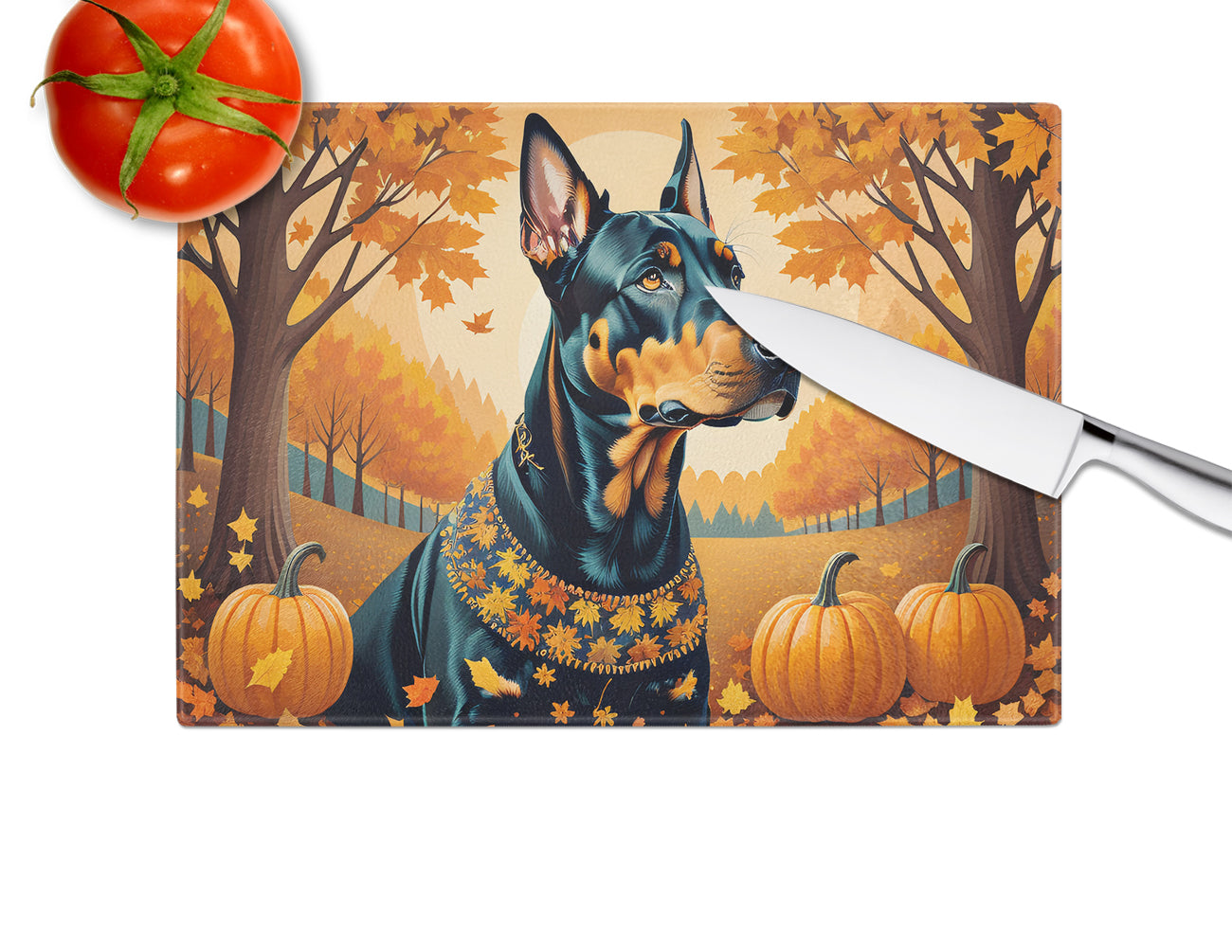 Doberman Pinscher Fall Glass Cutting Board