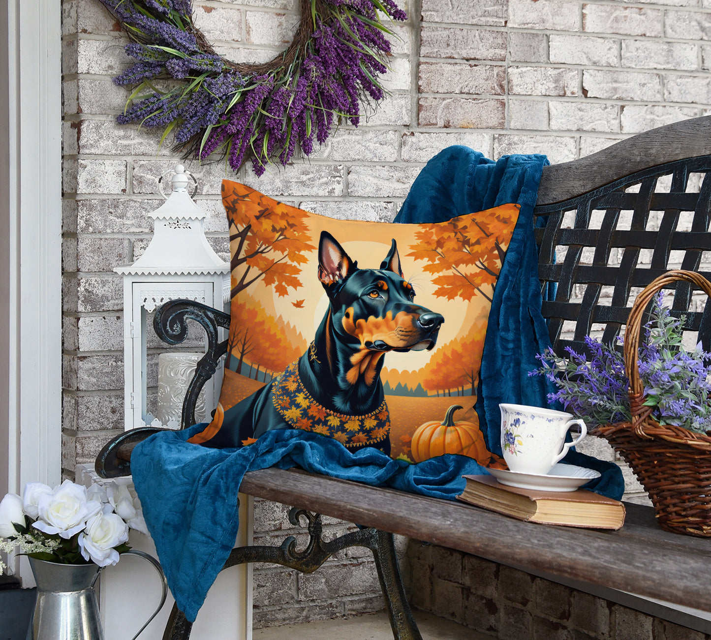 Doberman Pinscher Fall Throw Pillow