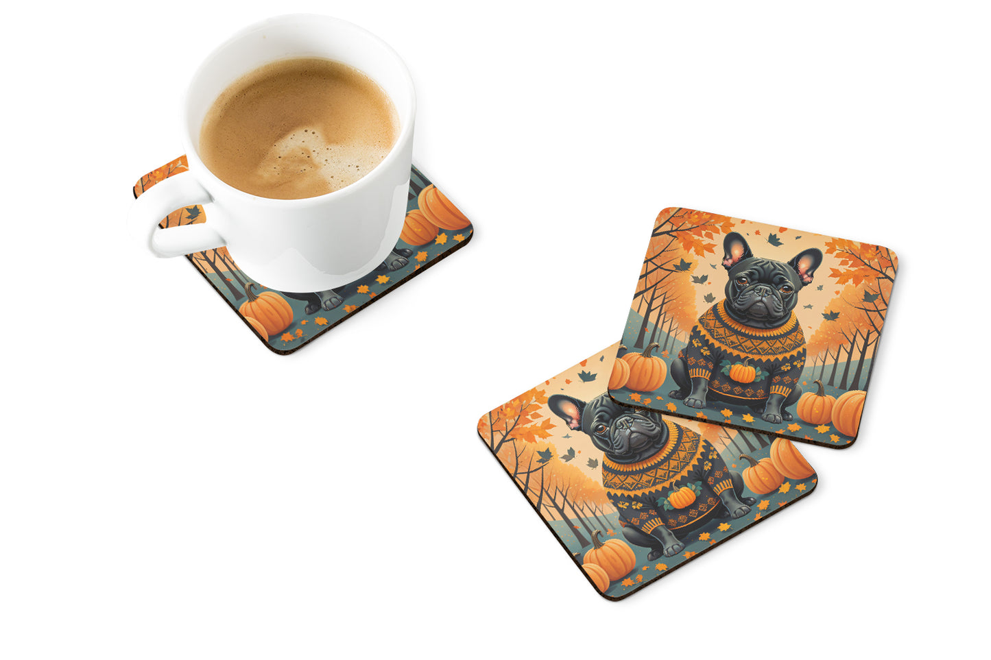Black French Bulldog Fall Foam Coasters