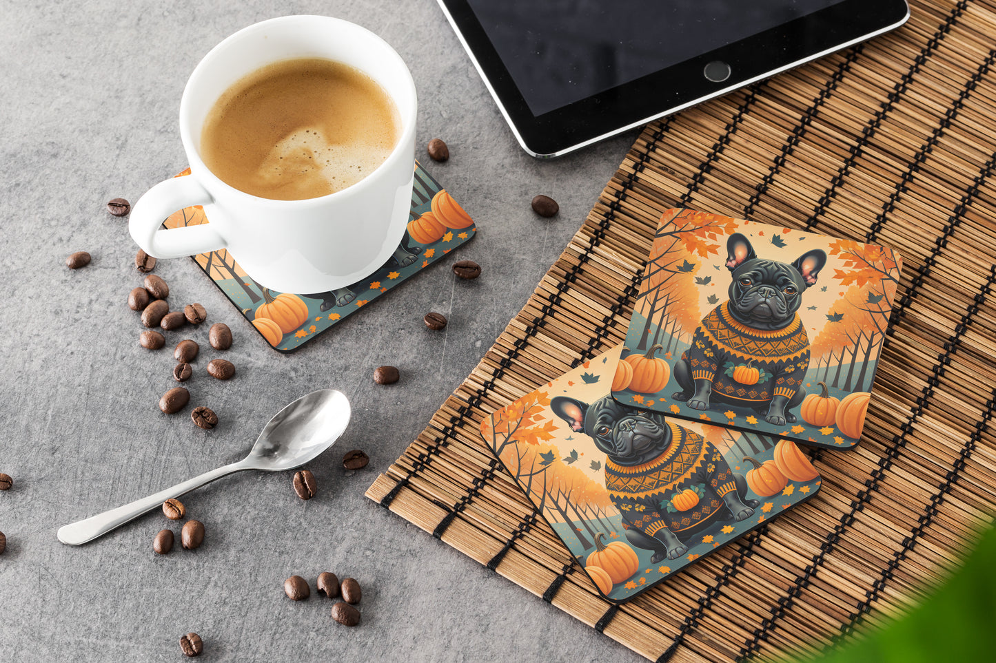Black French Bulldog Fall Foam Coasters