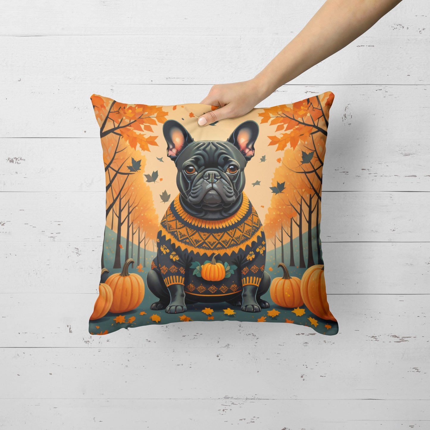 Black French Bulldog Fall Throw Pillow