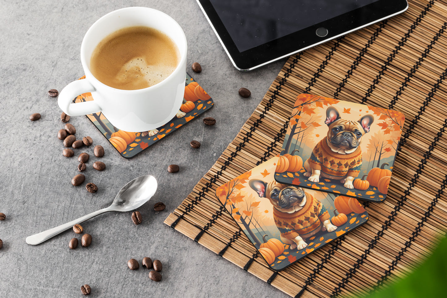 Fawn French Bulldog Fall Foam Coasters