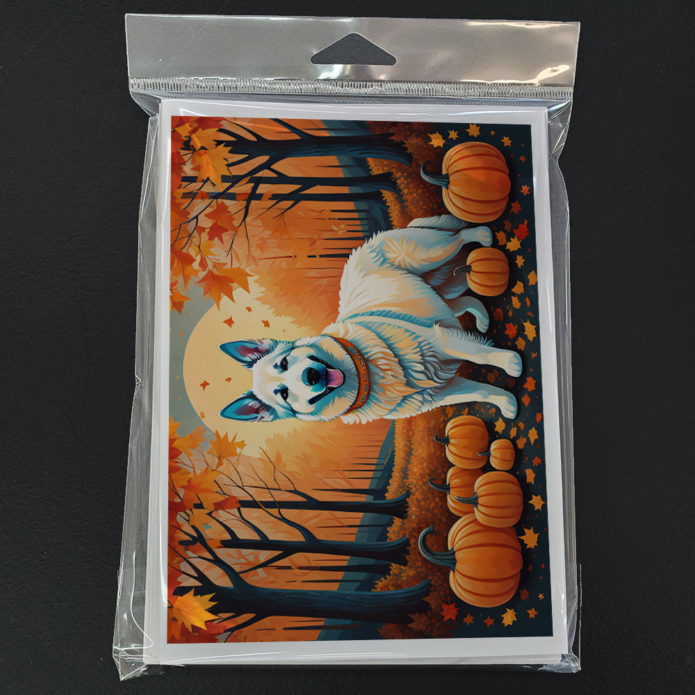 White German Shepherd Fall Greeting Cards and Envelopes Pack of 8