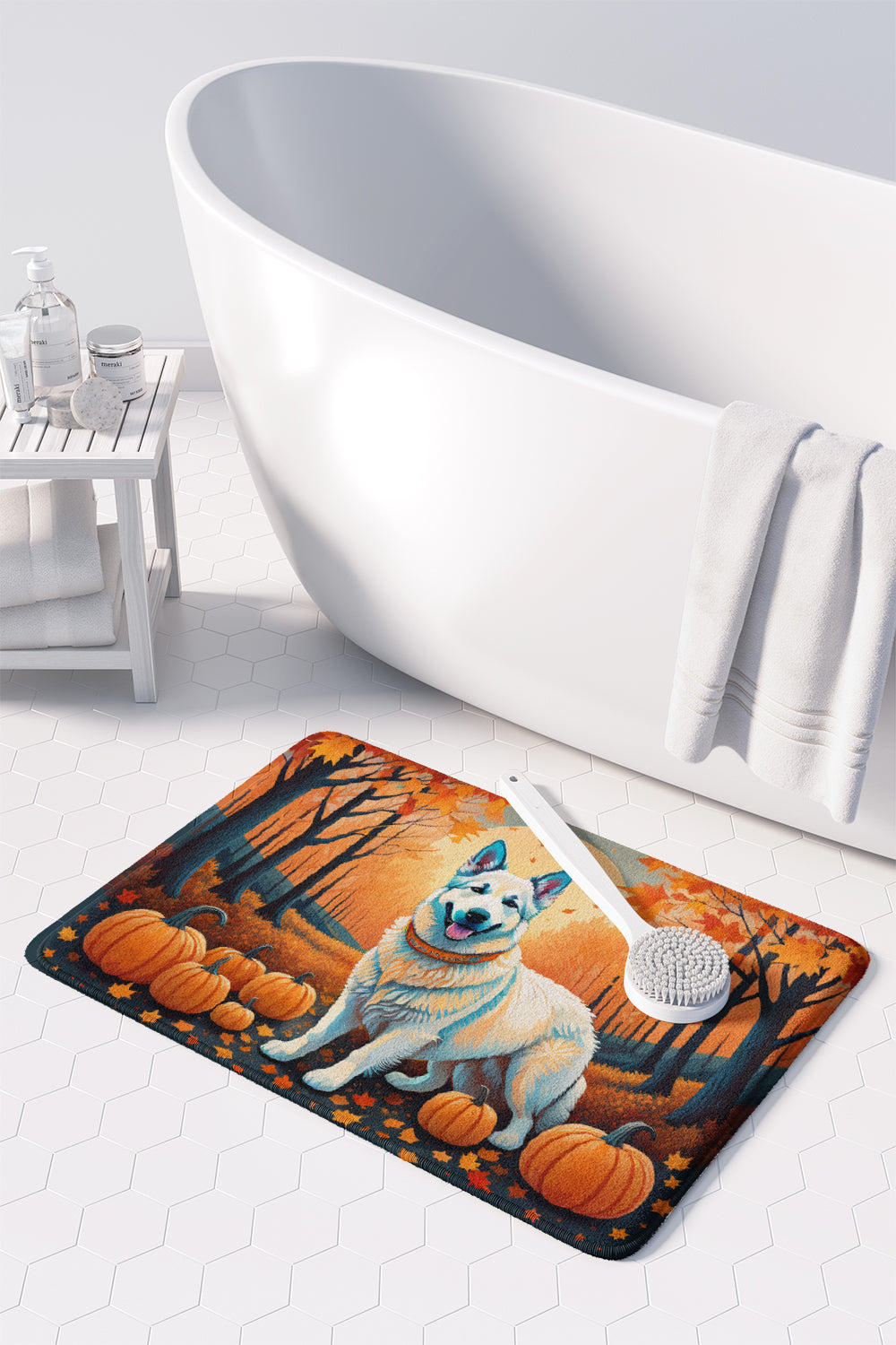 White German Shepherd Fall Memory Foam Kitchen Mat