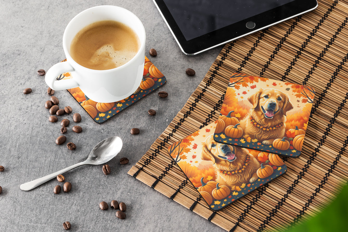 Golden Retriever Fall Foam Coasters