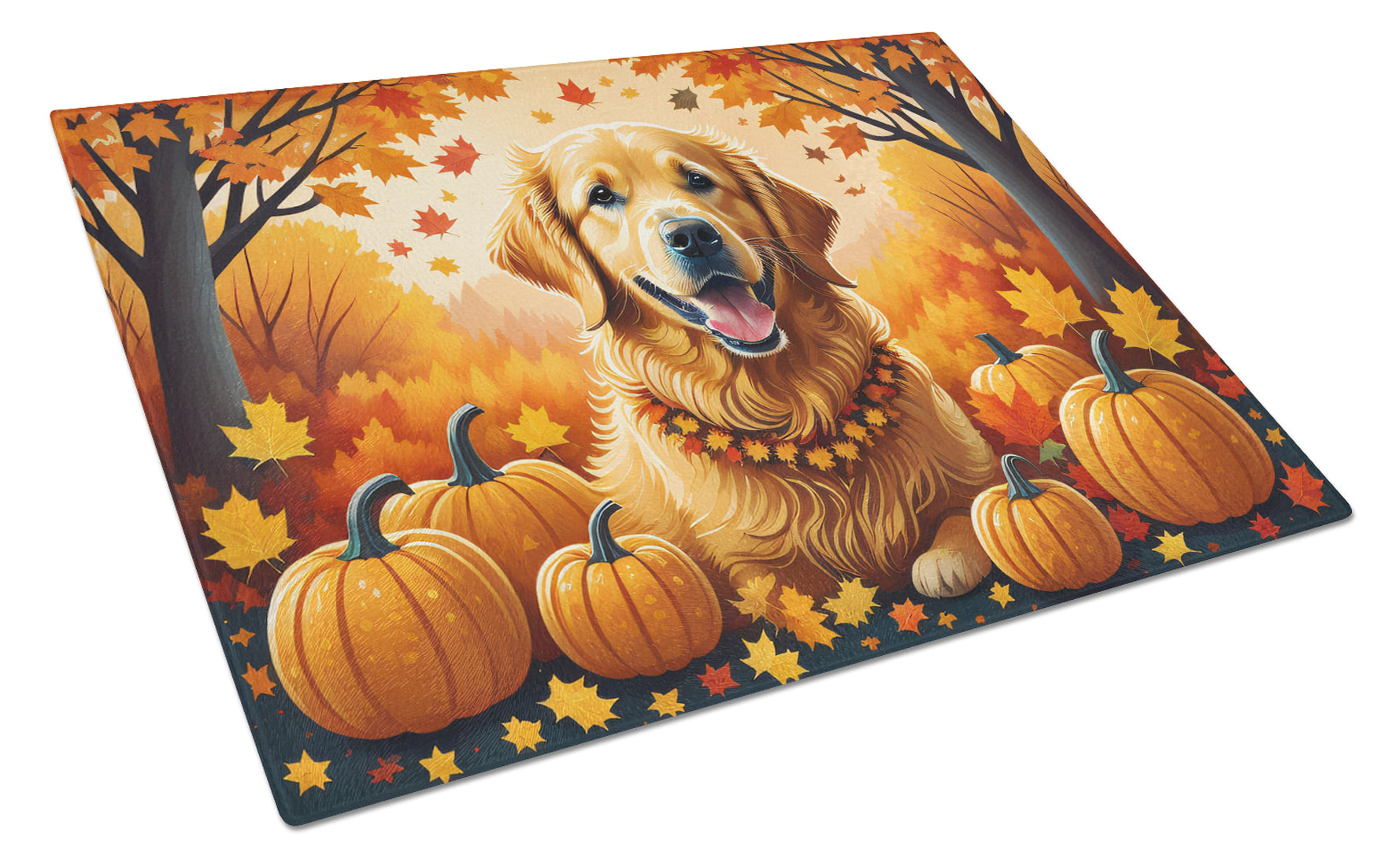 Buy this Golden Retriever Fall Glass Cutting Board