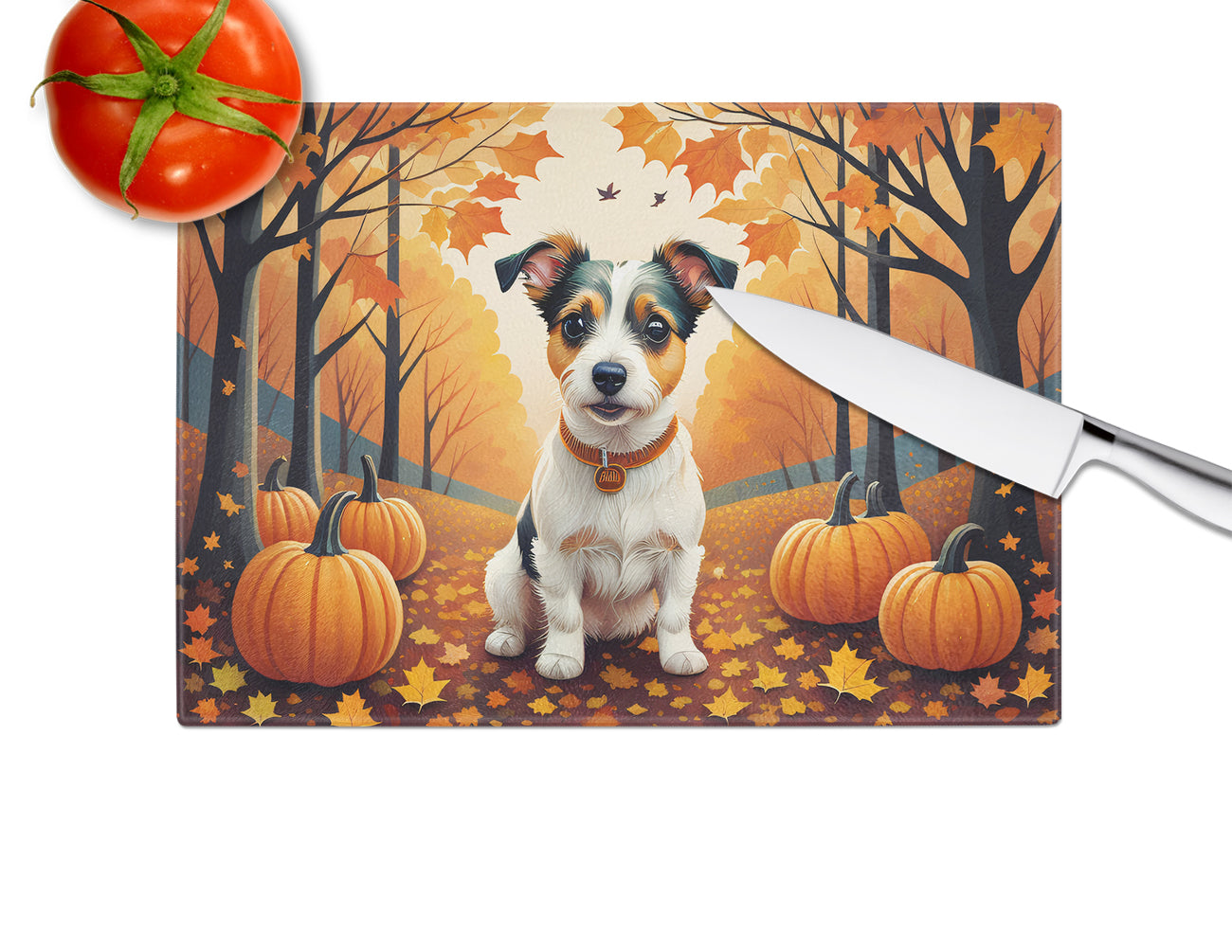 Jack Russell Terrier Fall Glass Cutting Board