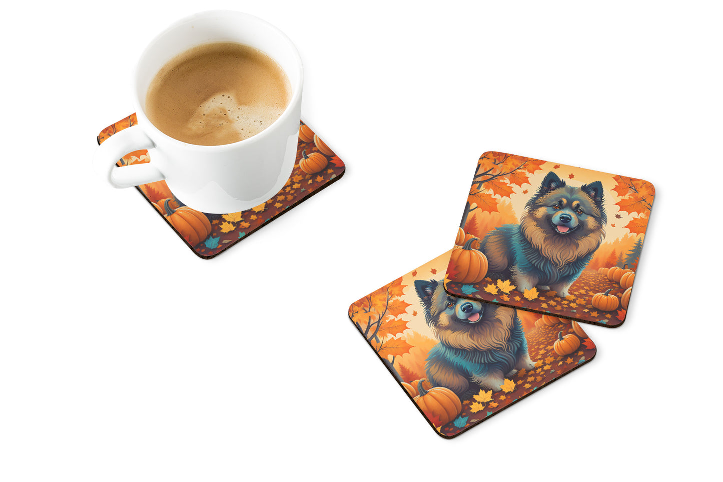 Keeshond Fall Foam Coasters