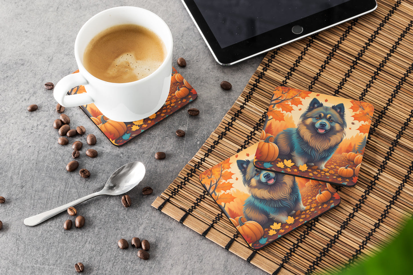 Keeshond Fall Foam Coasters
