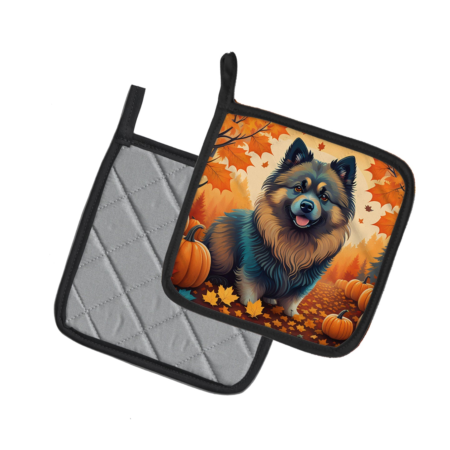 Keeshond Fall Pair of Pot Holders