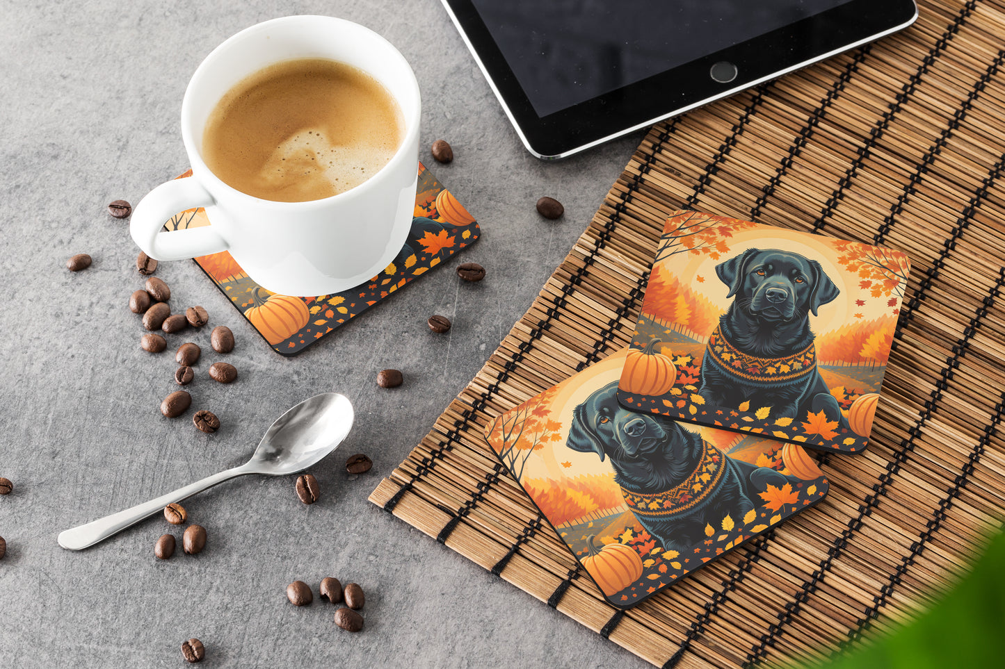 Black Labrador Retriever Fall Foam Coasters