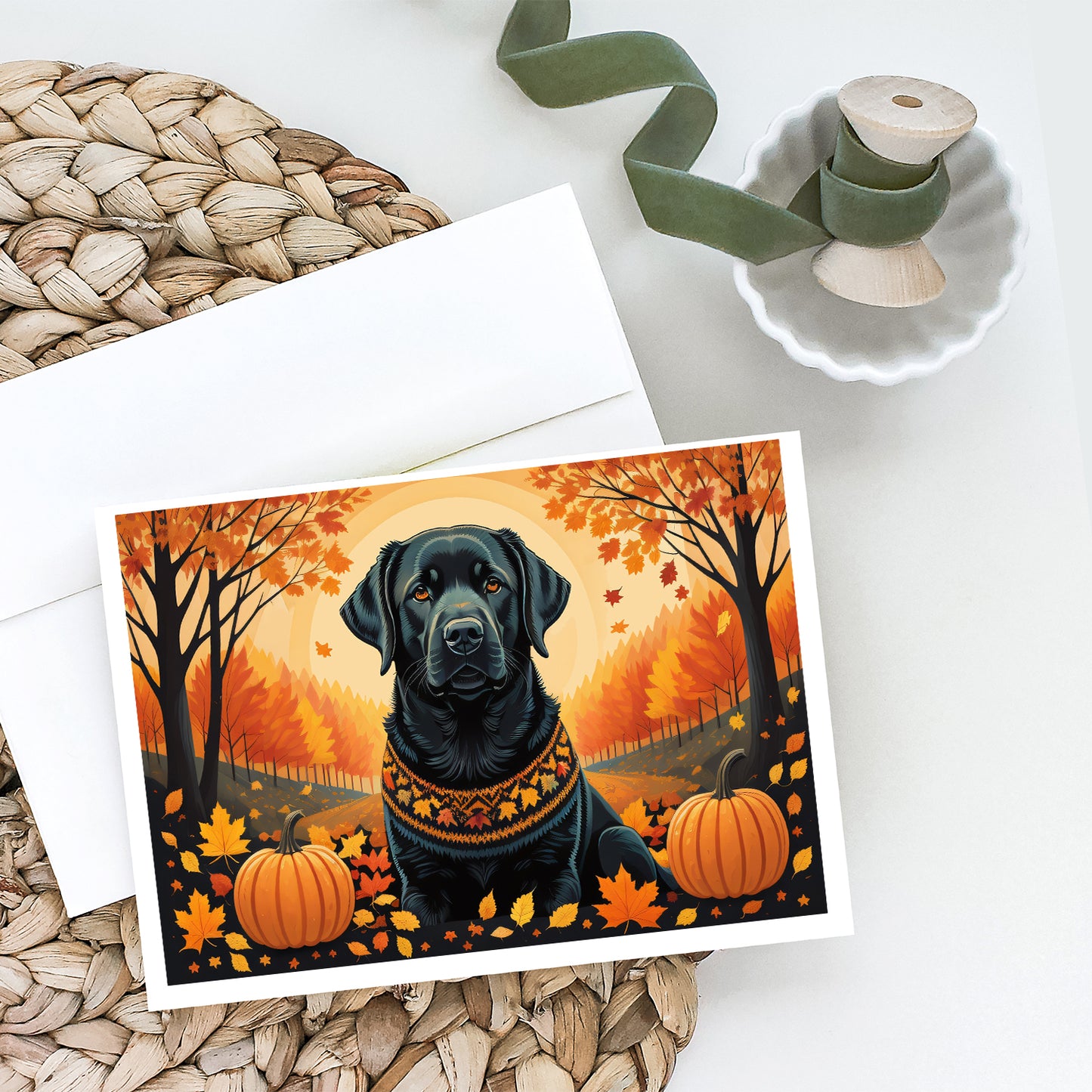 Black Labrador Retriever Fall Greeting Cards and Envelopes Pack of 8