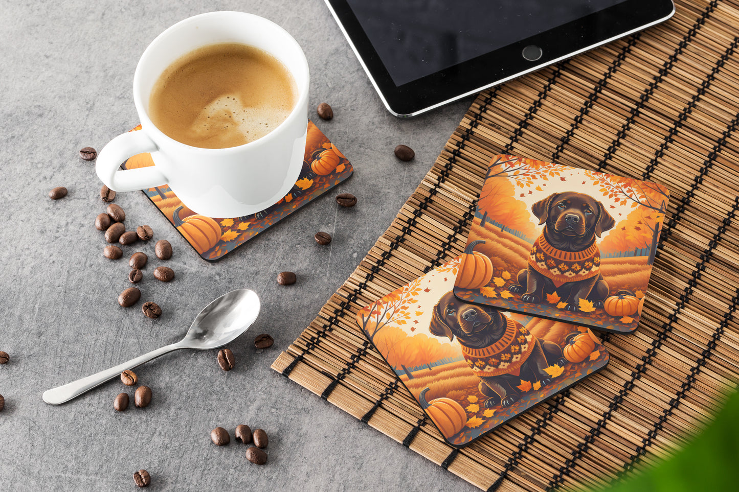 Chocolate Labrador Retriever Fall Foam Coasters